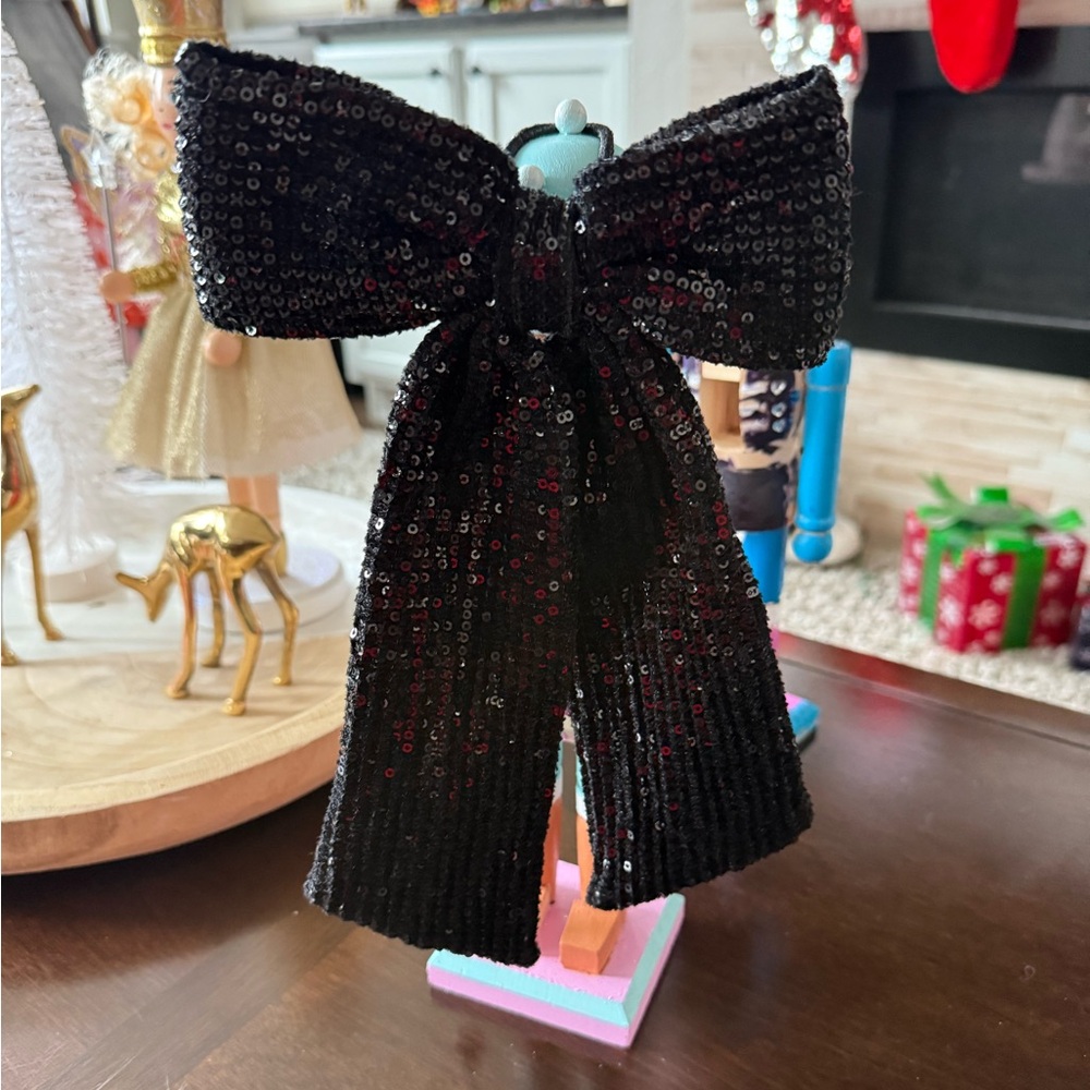 Large black sequined hair tie bow